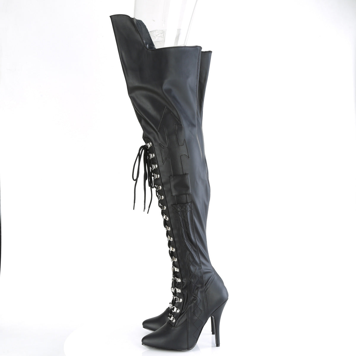 SEDUCE-3082 Pleaser Black Stretch Faux Leather Single Sole Shoes [Sexy Thigh High Boots]