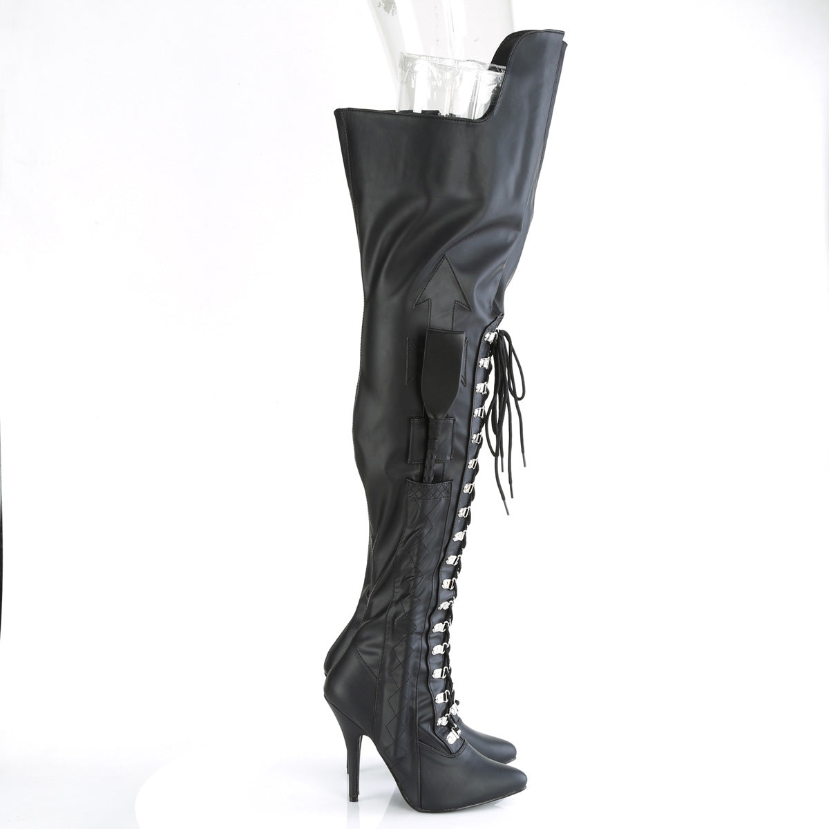 SEDUCE-3082 Pleaser Black Stretch Faux Leather Single Sole Shoes [Sexy Thigh High Boots]