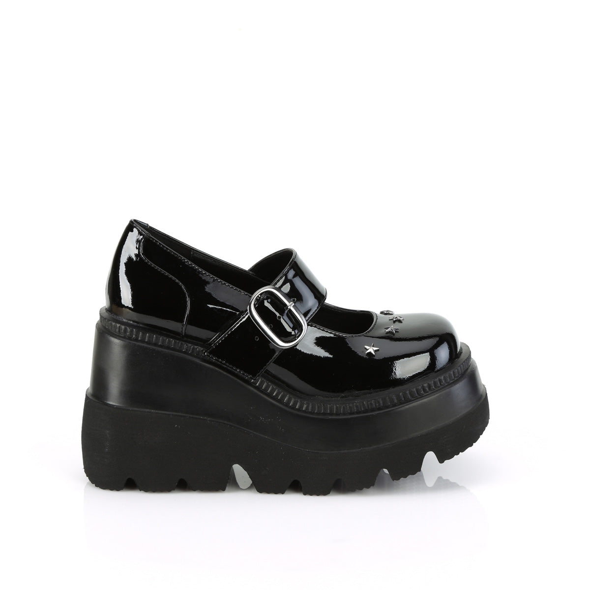 SHAKER-23 Demonia Black Patentent Women's Heels & Platform Shoes [Demonia Cult Alternative Footwear]