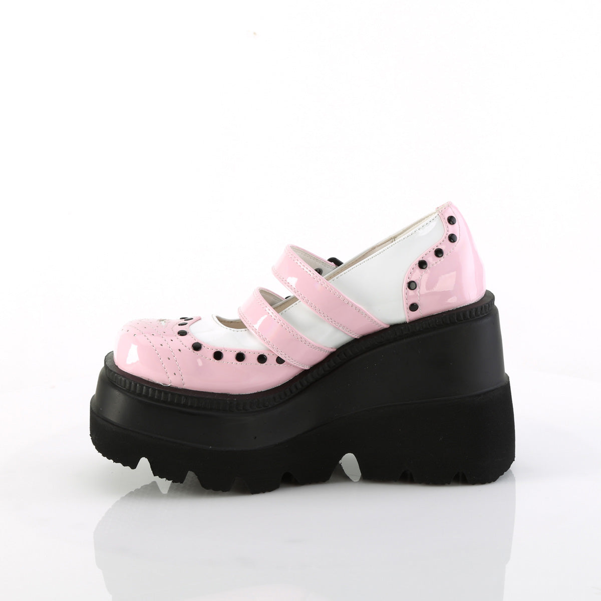 SHAKER-27 Demonia B Pink-White Patentent Women's Heels & Platform Shoes [Demonia Cult Alternative Footwear]