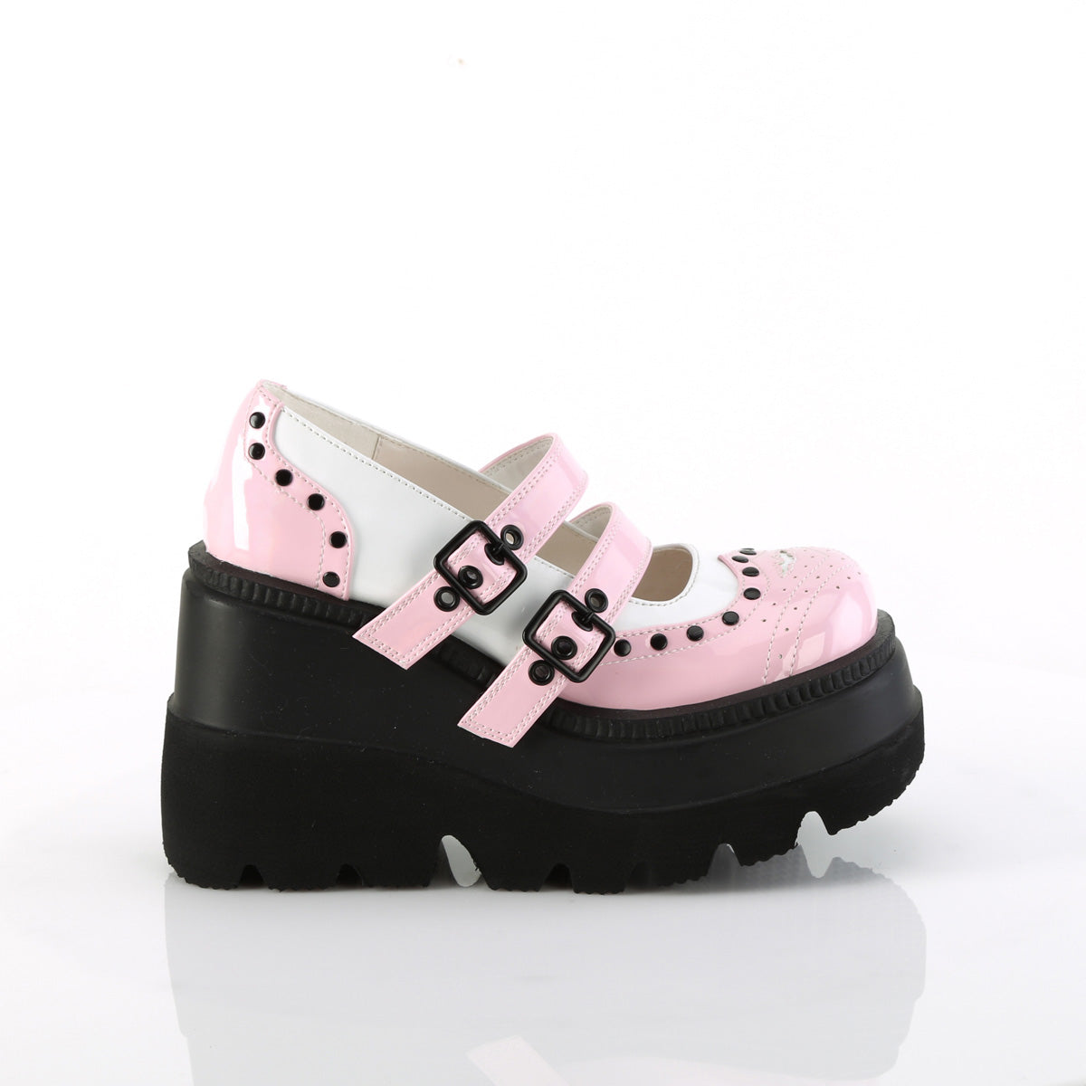 SHAKER-27 Demonia B Pink-White Patentent Women's Heels & Platform Shoes [Demonia Cult Alternative Footwear]