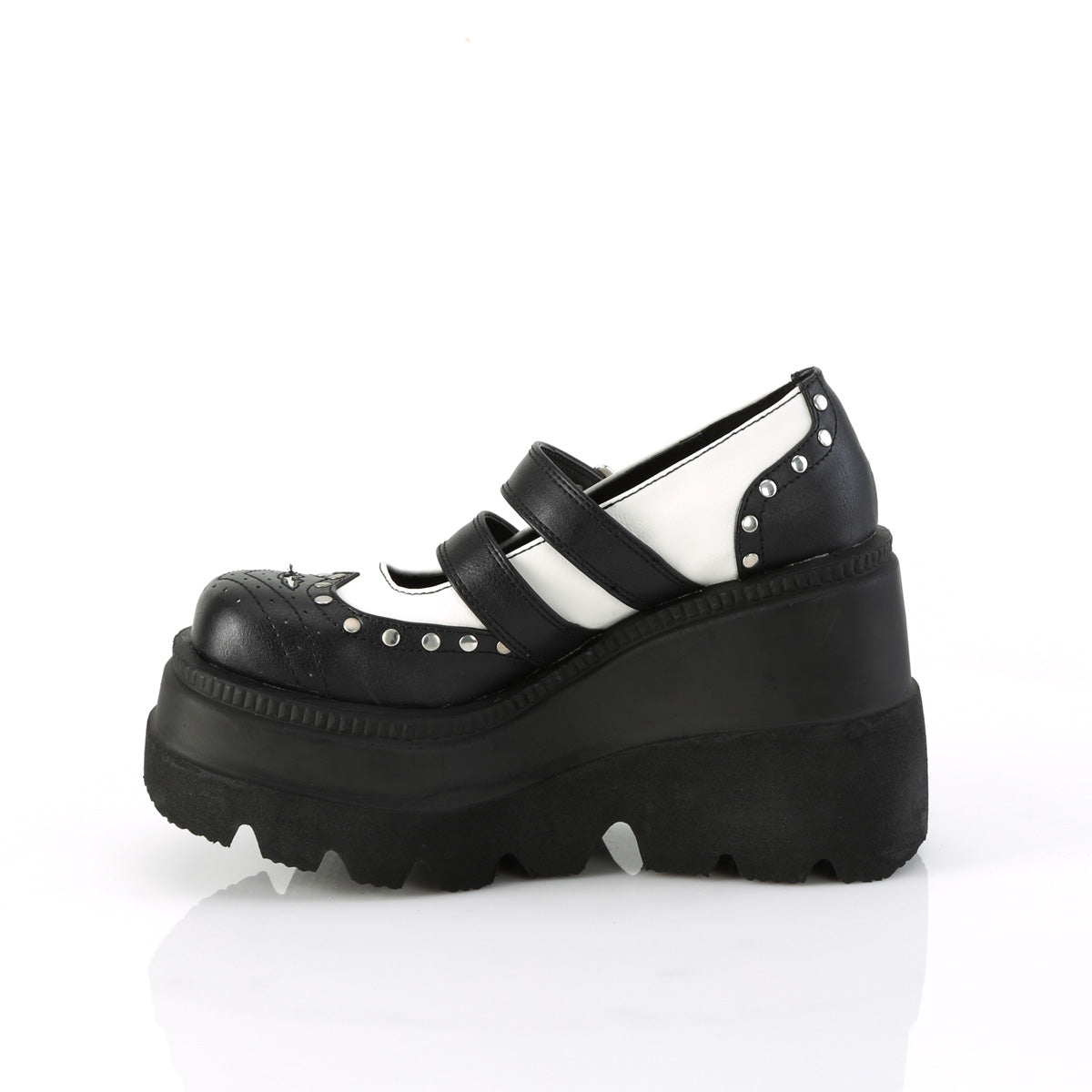 SHAKER-27 Demonia Black-White Vegan Leather Women's Heels & Platform Shoes [Demonia Cult Alternative Footwear]