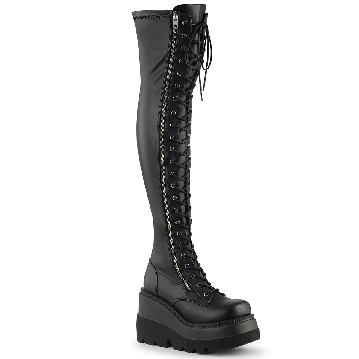 SHAKER-374 Alternative Footwear Demonia Women's Over-the-Knee Boots Blk Str. Vegan Leather