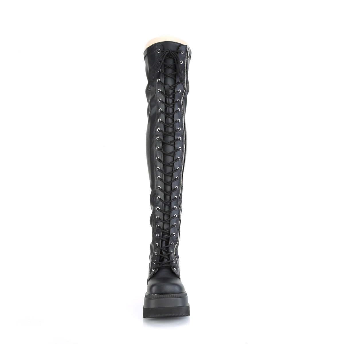 SHAKER-374 Demonia Black Stretch Vegan Leather Women's Over-the-Knee Boots [Demonia Cult Alternative Footwear]