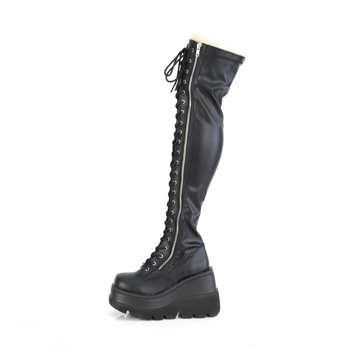 SHAKER-374 Demonia Black Stretch Vegan Leather Women's Over-the-Knee Boots [Demonia Cult Alternative Footwear]