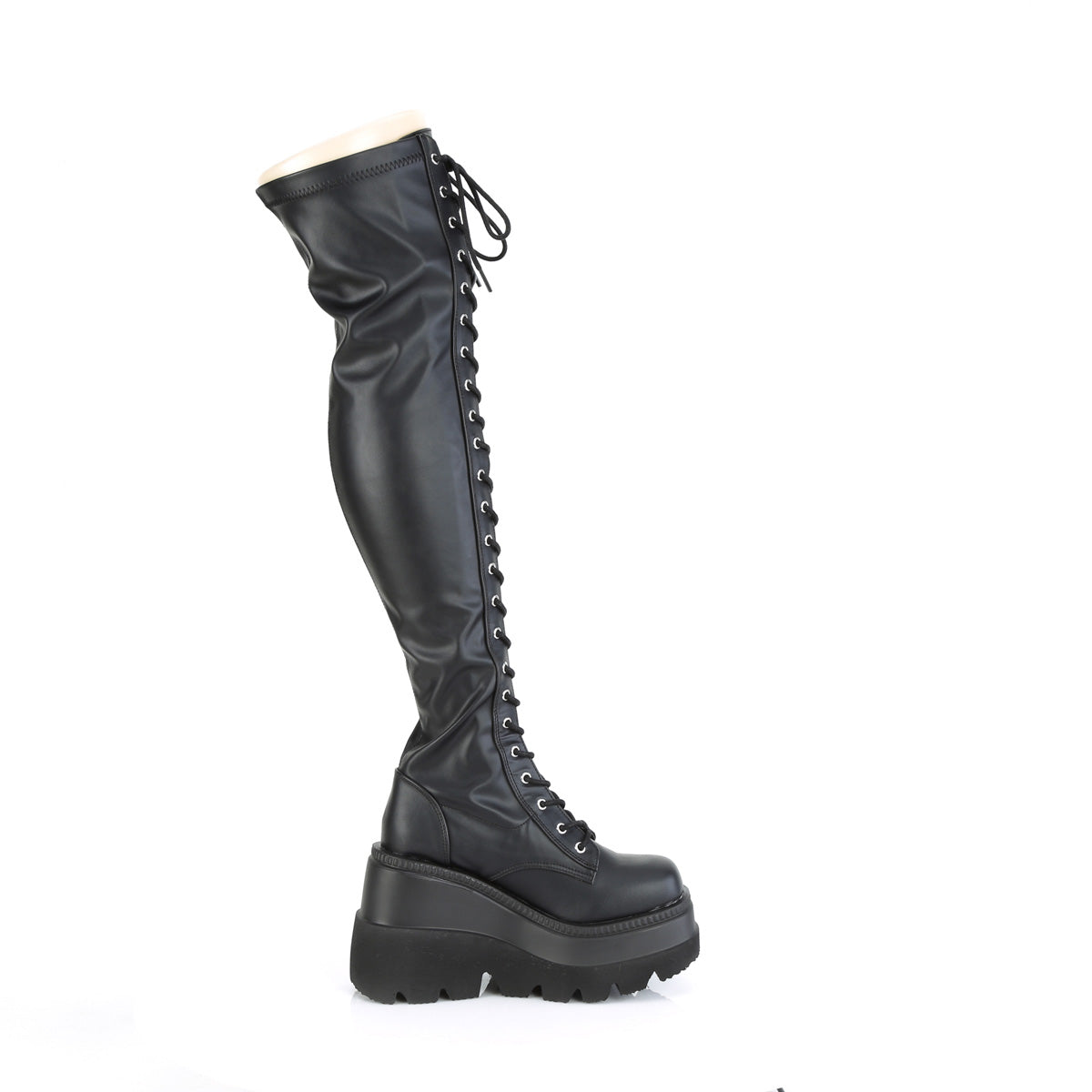 SHAKER-374 Demonia Black Stretch Vegan Leather Women's Over-the-Knee Boots [Demonia Cult Alternative Footwear]