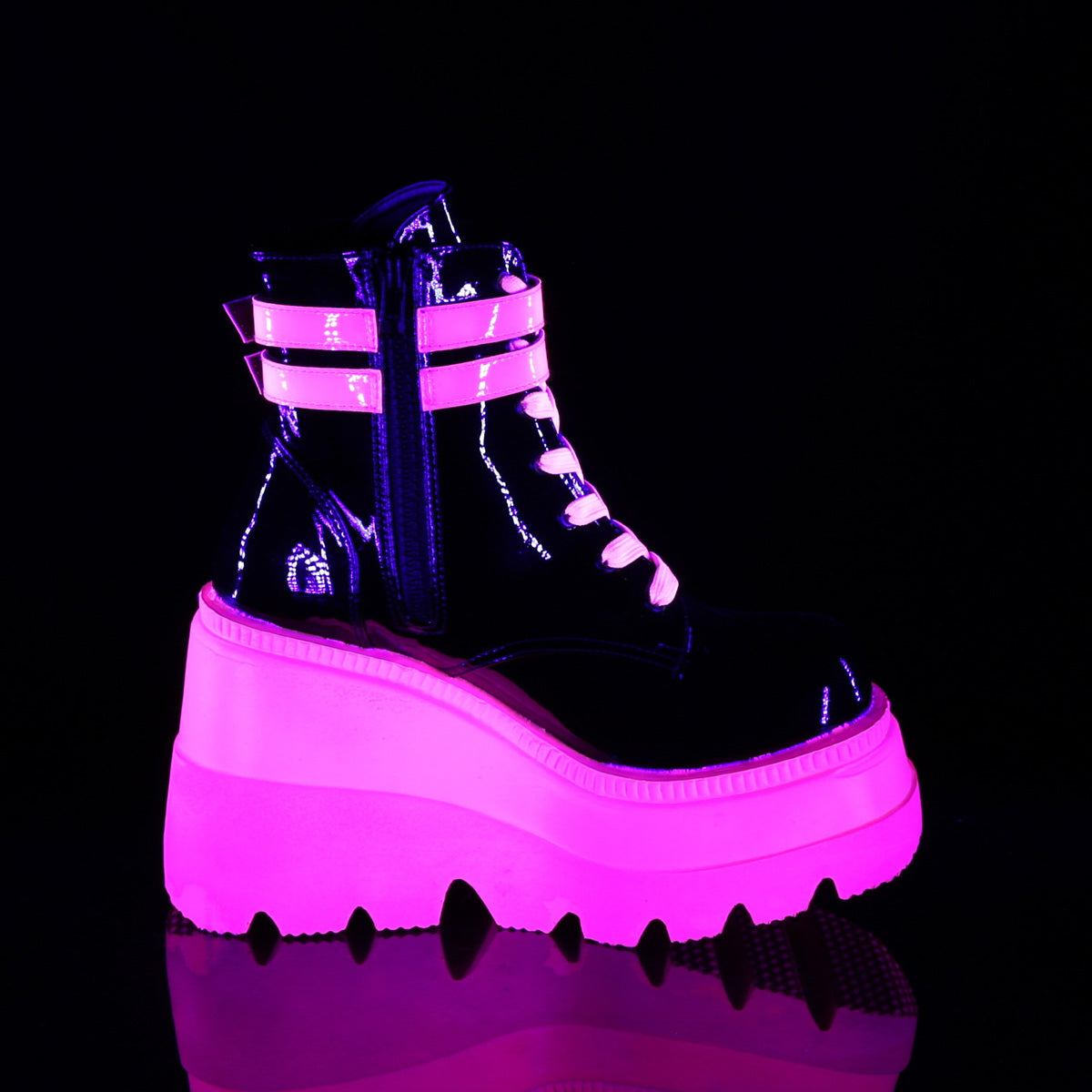 SHAKER-52 Demonia Black Patent-UV Neon Pink Women's Ankle Boots [Demonia Cult Alternative Footwear]