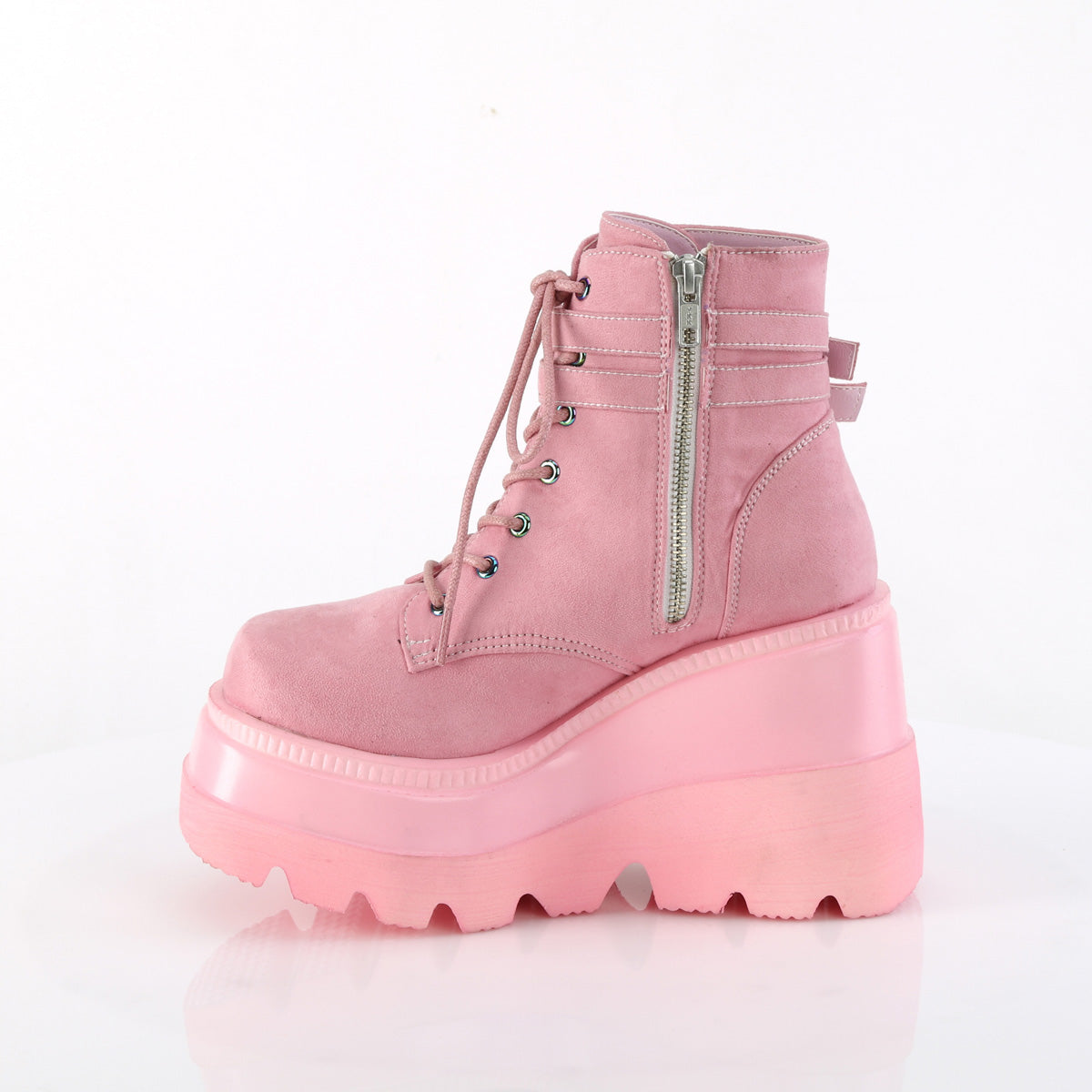 SHAKER-52 Demonia B Pink Vegan Suede Women's Ankle Boots [Demonia Cult Alternative Footwear]