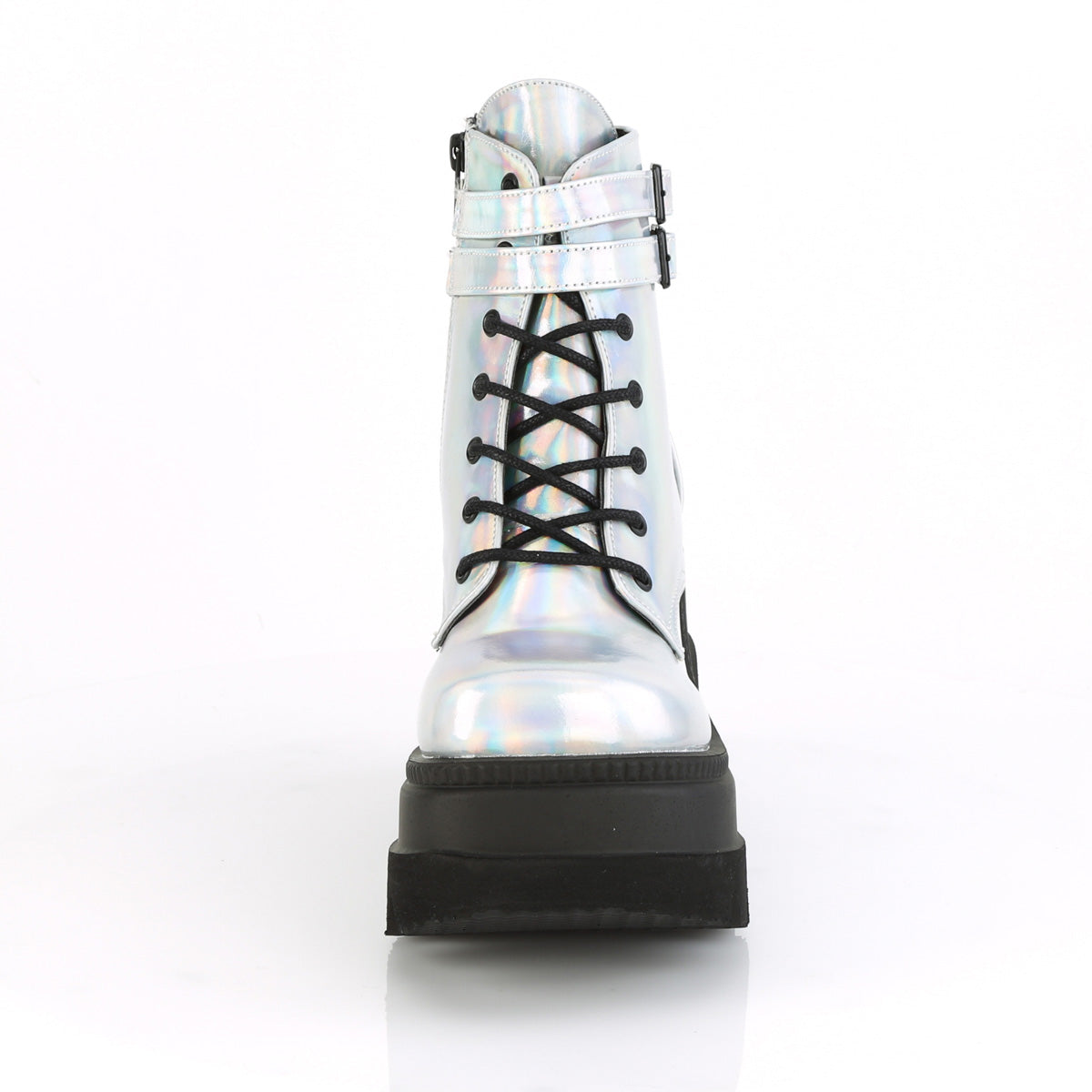 SHAKER-52 Demonia Silver Hologram Women's Ankle Boots [Demonia Cult Alternative Footwear]