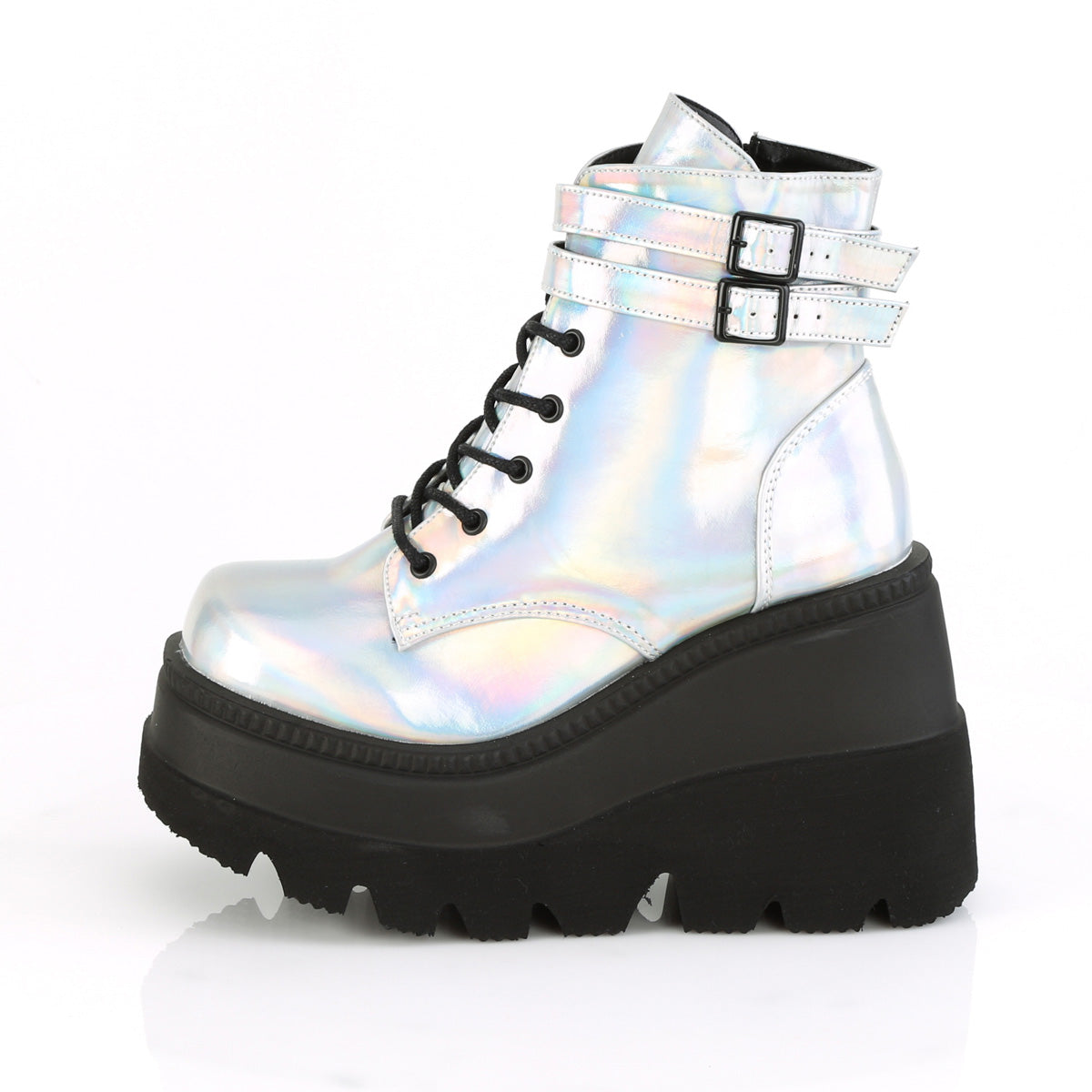 SHAKER-52 Demonia Silver Hologram Women's Ankle Boots [Demonia Cult Alternative Footwear]