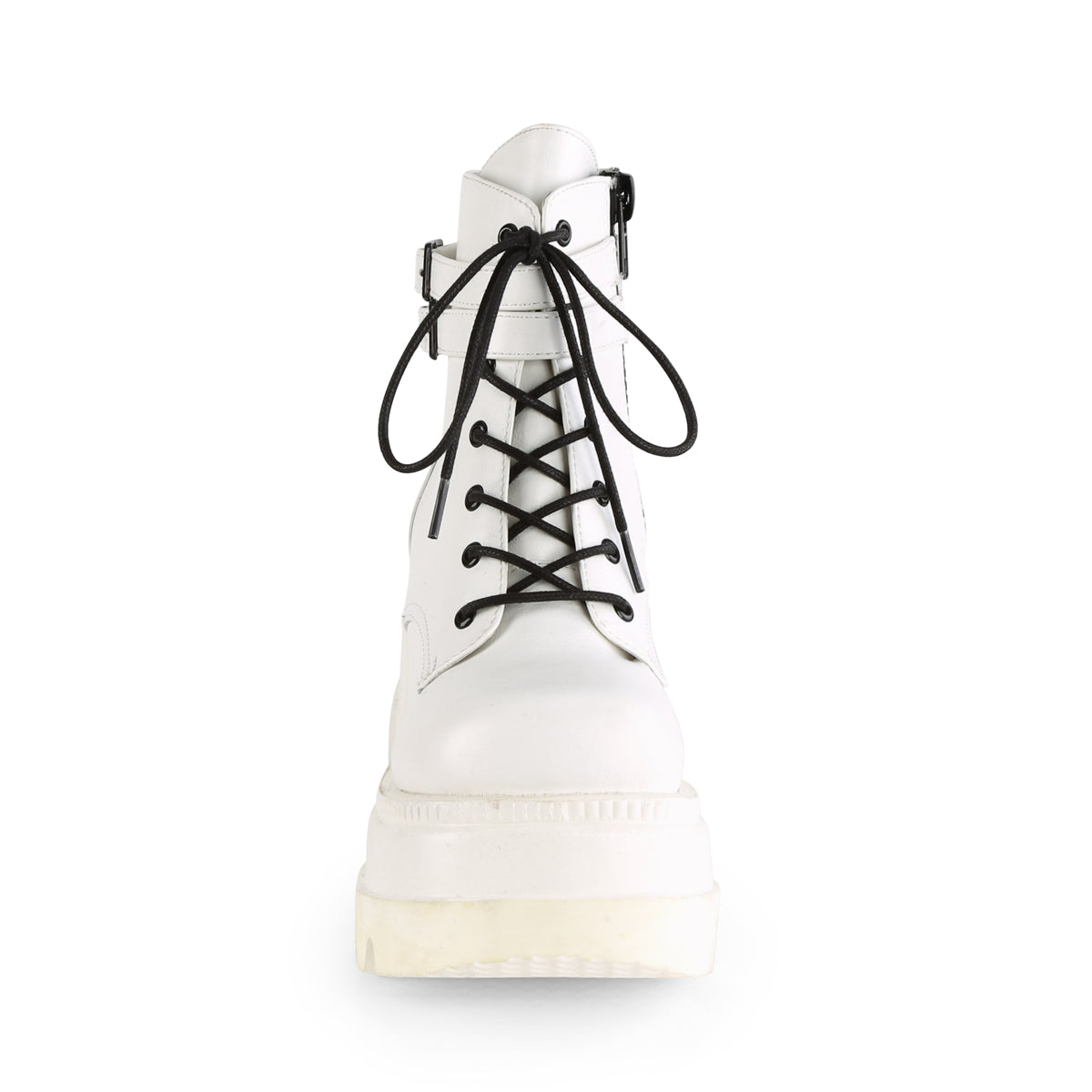 SHAKER-52 Demonia White Vegan Leather Women's Ankle Boots [Demonia Cult Alternative Footwear]