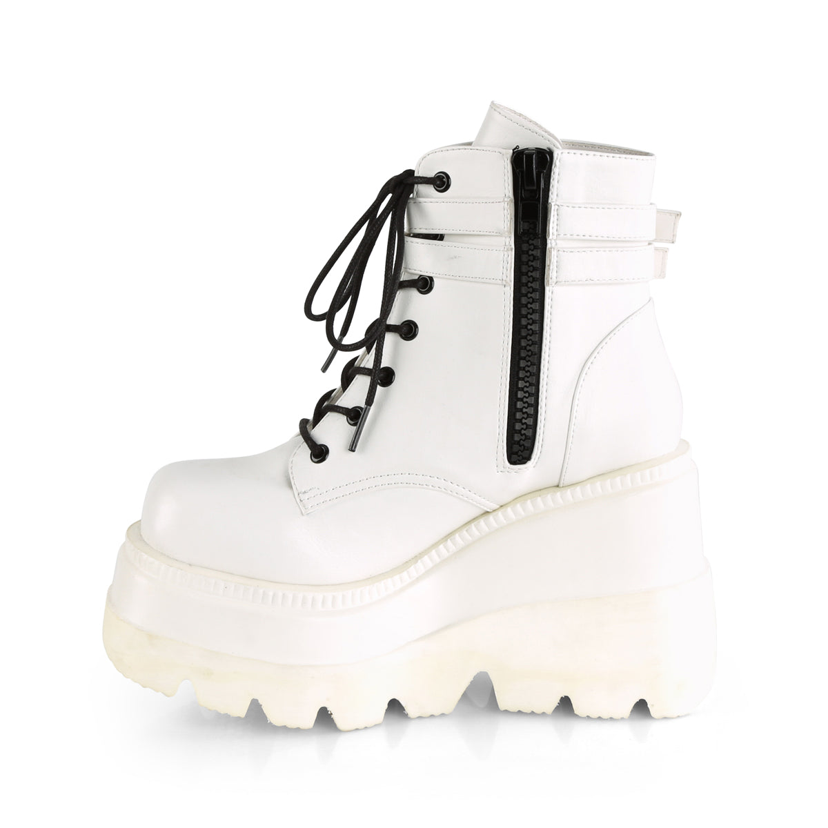 SHAKER-52 Demonia White Vegan Leather Women's Ankle Boots [Demonia Cult Alternative Footwear]