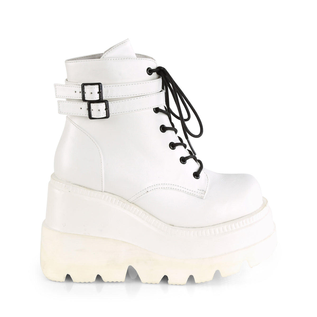 SHAKER-52 Demonia White Vegan Leather Women's Ankle Boots [Demonia Cult Alternative Footwear]