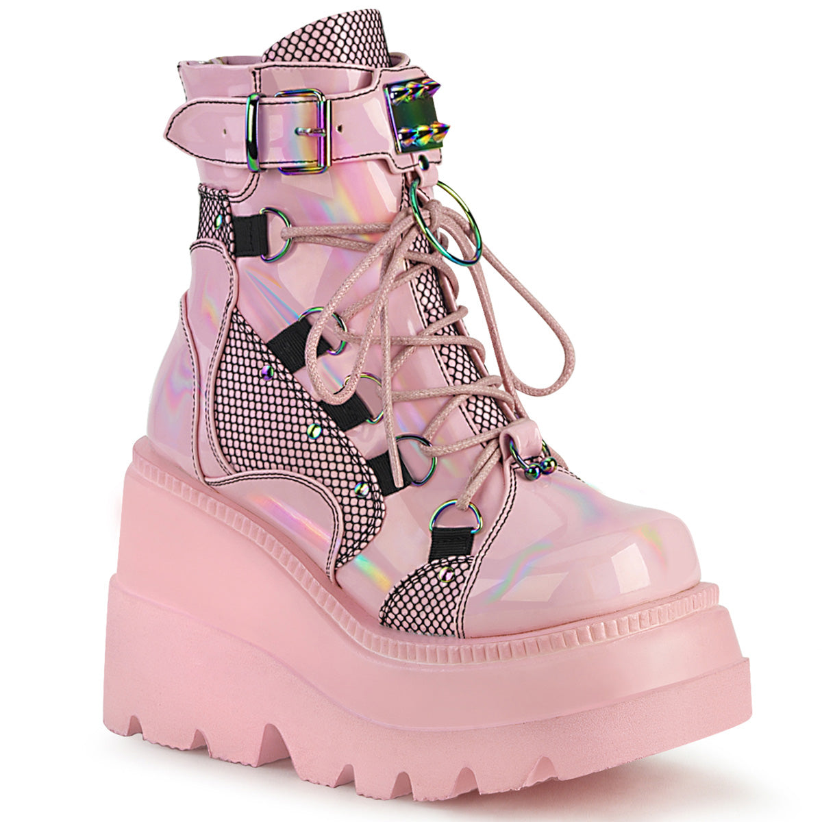 SHAKER-60 Alternative Footwear Demonia Women's Ankle Boots Baby Pink Hologram