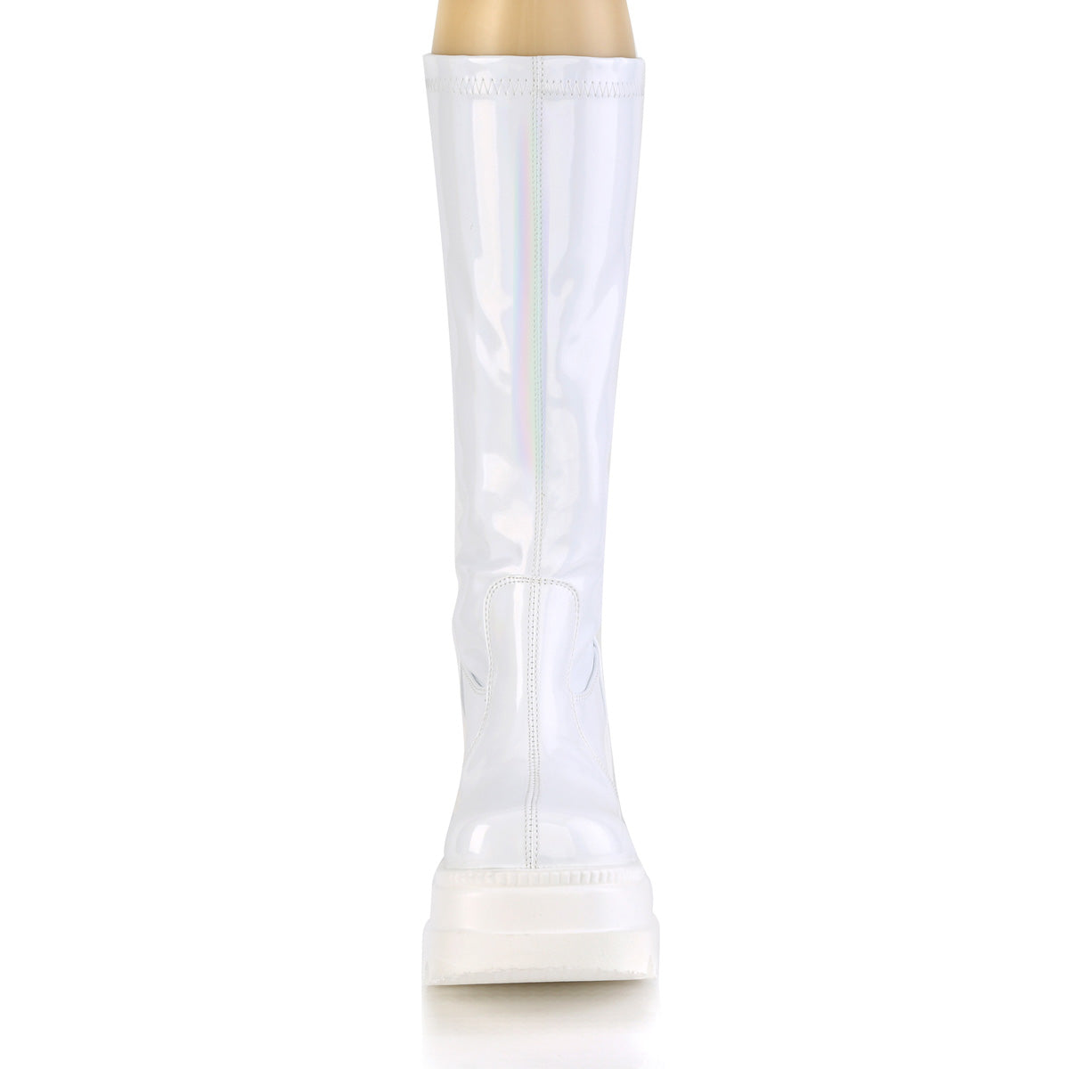 SHAKER-65 Demonia White Hologram Women's Mid-Calf & Knee High Boots [Demonia Cult Alternative Footwear]