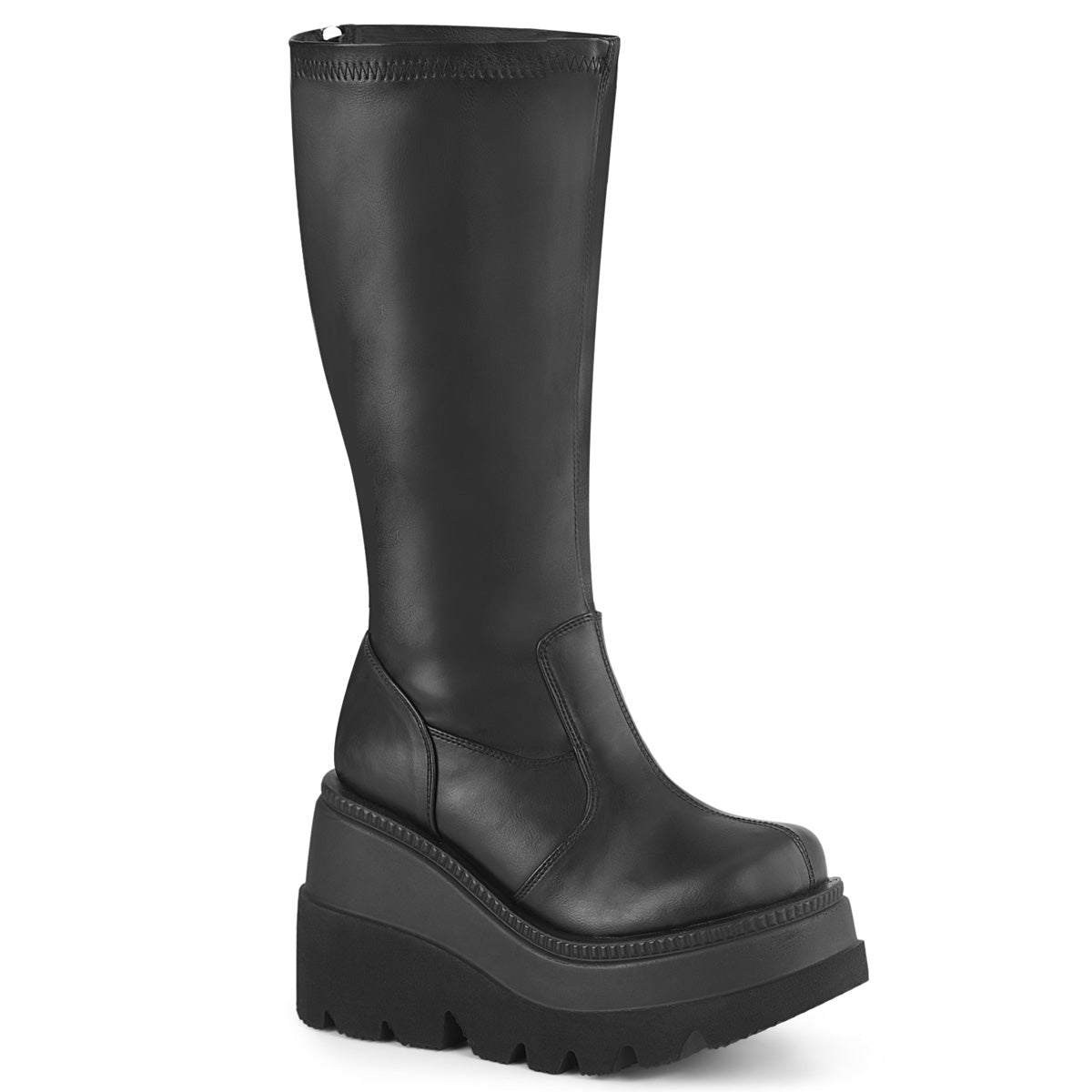 SHAKER-65WC Alternative Footwear Demonia Women's Mid-Calf & Knee High Boots Blk Str Vegan Leather