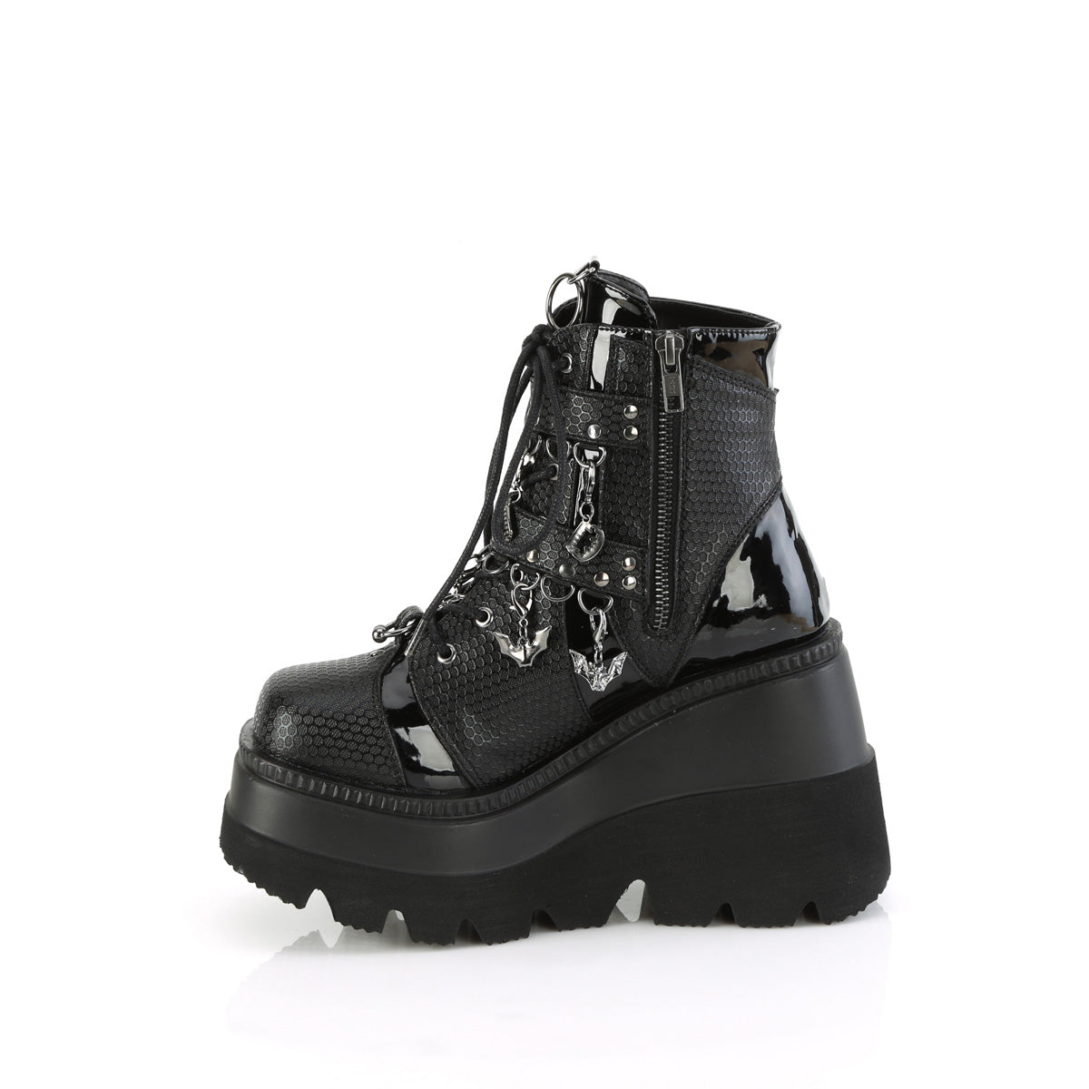 SHAKER-66 Demonia Black Vegan Leather Women's Ankle Boots [Demonia Cult Alternative Footwear]