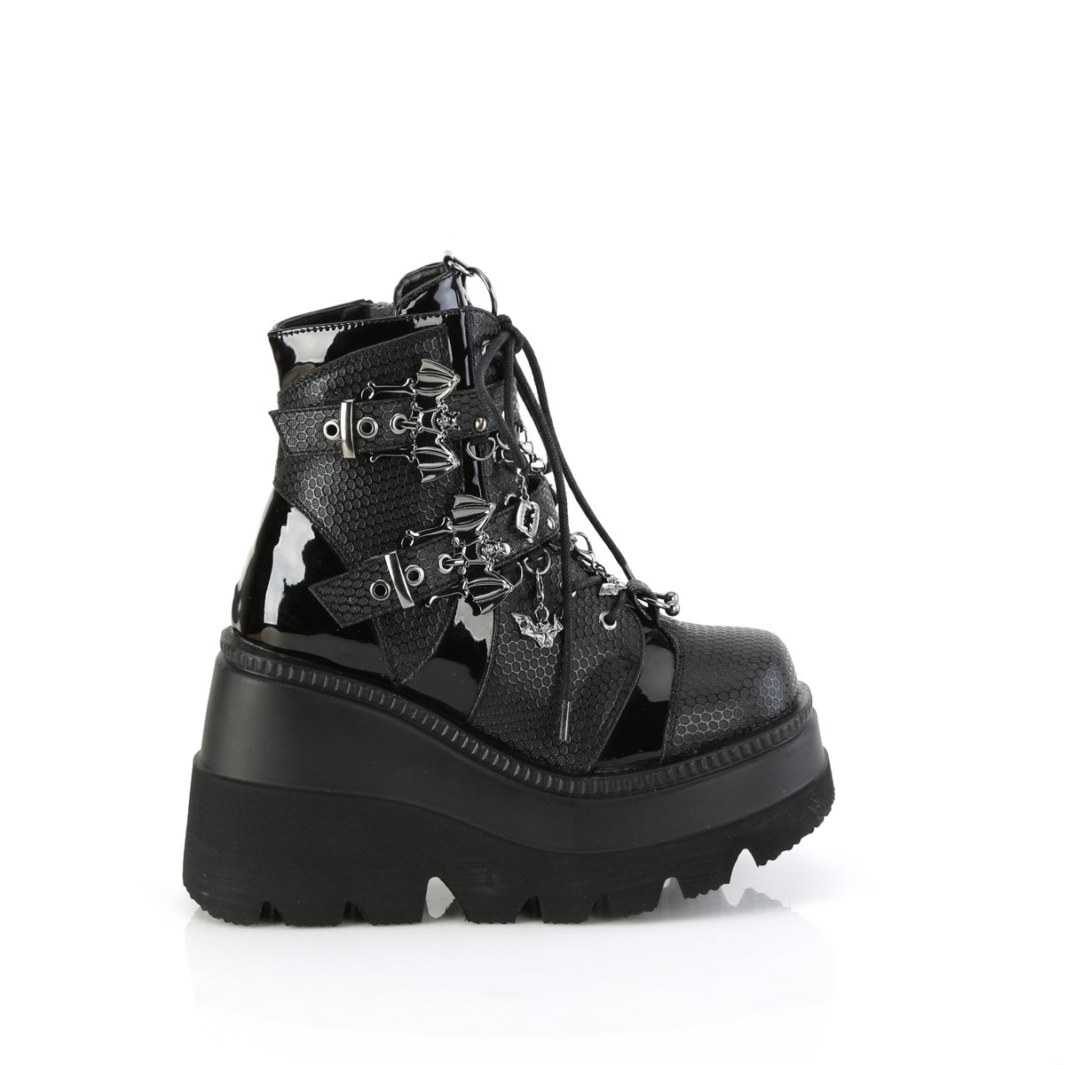 SHAKER-66 Demonia Black Vegan Leather Women's Ankle Boots [Demonia Cult Alternative Footwear]