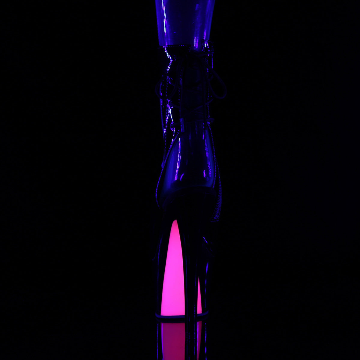 SKY-1018TT Pleaser Black Patent-Neon H Pink Platform Shoes [Ankle boots]