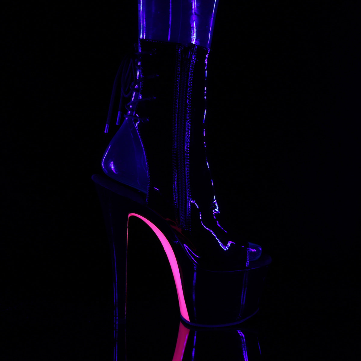 SKY-1018TT Pleaser Black Patent-Neon H Pink Platform Shoes [Ankle boots]