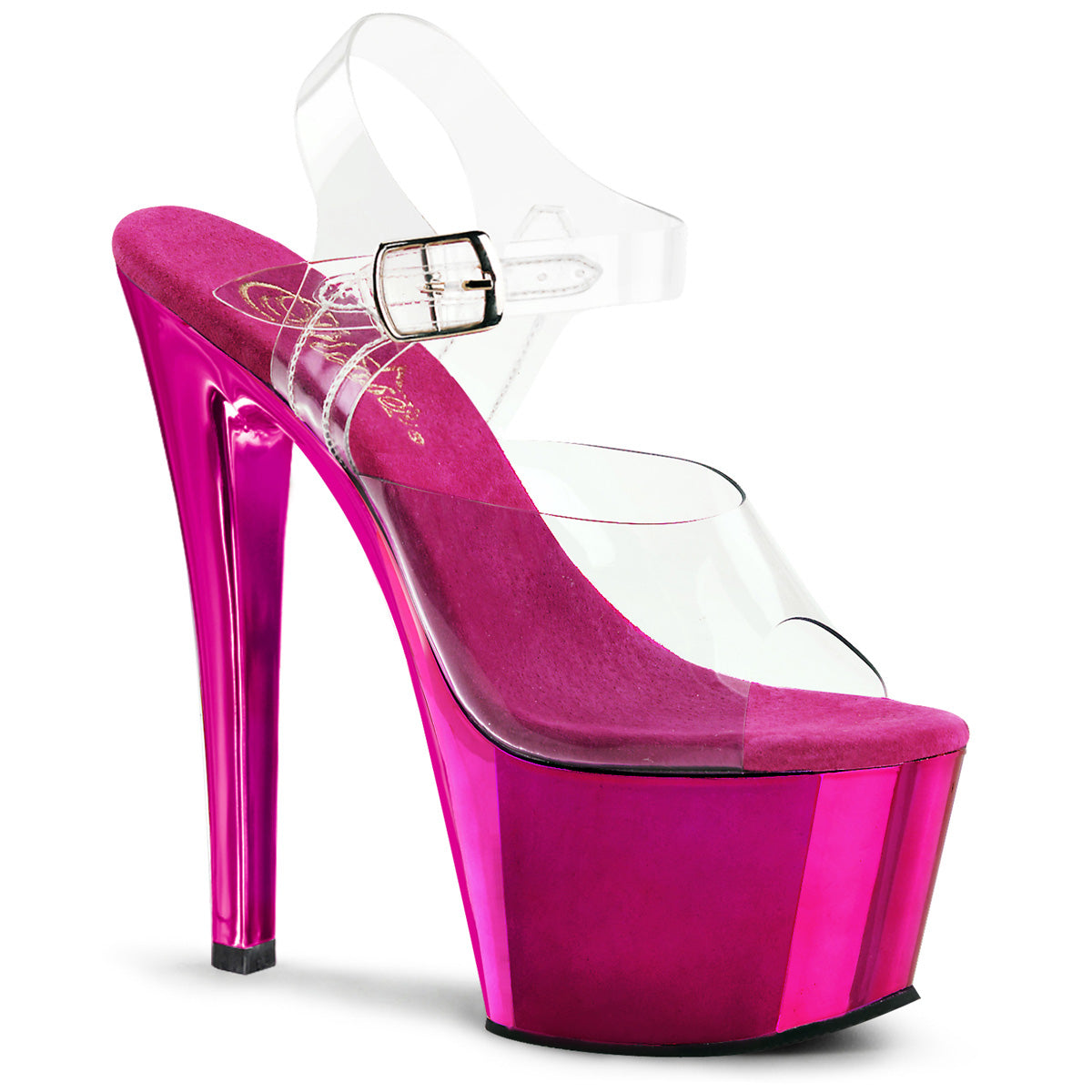 SKY-308 Strippers Heels Pleaser Platforms (Exotic Dancing) Clr/H. Pink Chrome