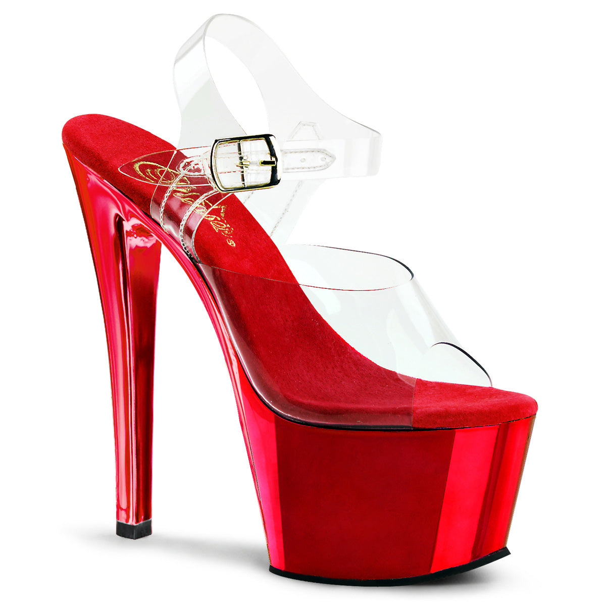 SKY-308 Strippers Heels Pleaser Platforms (Exotic Dancing) Clr/Red Chrome