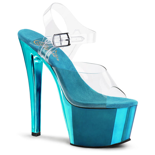 SKY-308 Strippers Heels Pleaser Platforms (Exotic Dancing) Clr/Turquoise Chrome