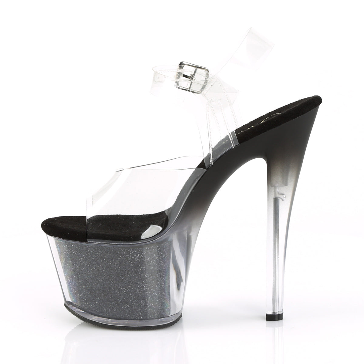 SKY-308G-T Pleaser Clear/Black Glitter Inserts Platform Shoes [Pole Dancing Shoes]