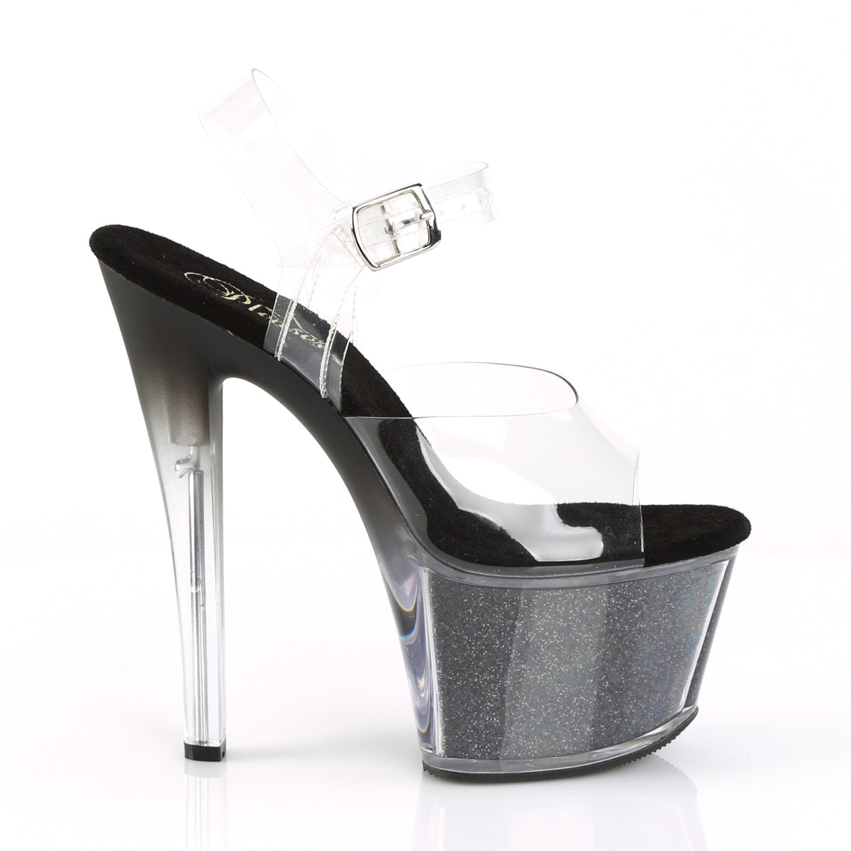 SKY-308G-T Pleaser Clear/Black Glitter Inserts Platform Shoes [Pole Dancing Shoes]