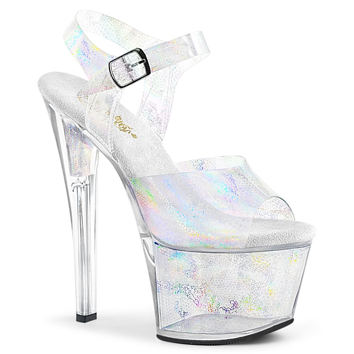 SKY-308N Strippers Heels Pleaser Platforms (Exotic Dancing) Slv Hologram TPU/Slv Hologram Inserts