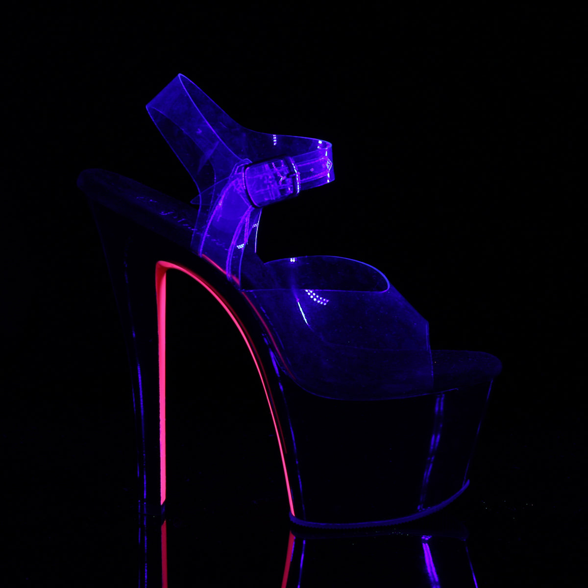 SKY-308TT Pleaser Clear/Black-Neon Pink Platform Shoes [Pole Dancing Shoes]