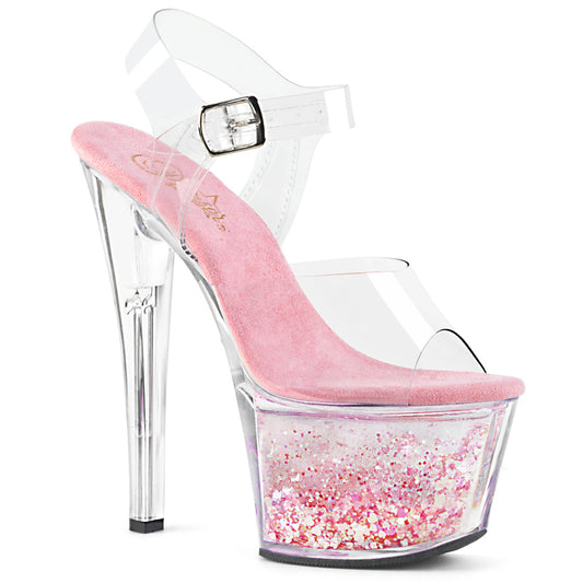 SKY-308WHG Strippers Heels Pleaser Platforms (Exotic Dancing) Clr/Clr-Baby Pink Glitter