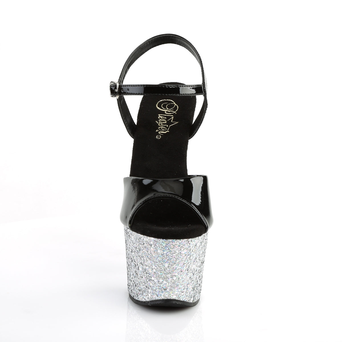 SKY-309LG Pleaser Black Patent/Silver Multi Glitter Platform Shoes [Pole Dancing Shoes]