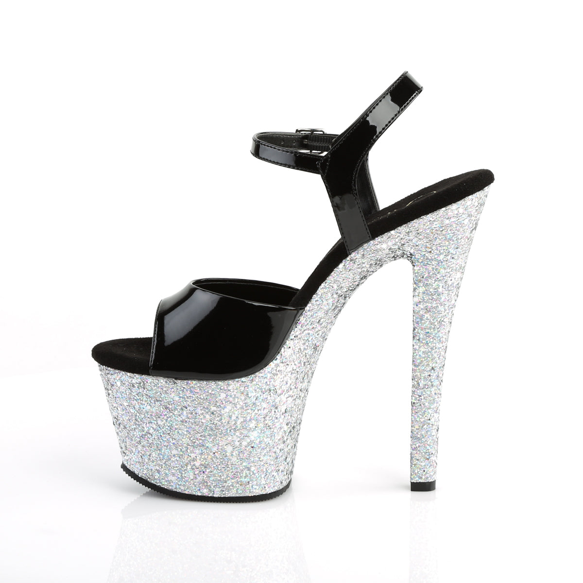 SKY-309LG Pleaser Black Patent/Silver Multi Glitter Platform Shoes [Pole Dancing Shoes]