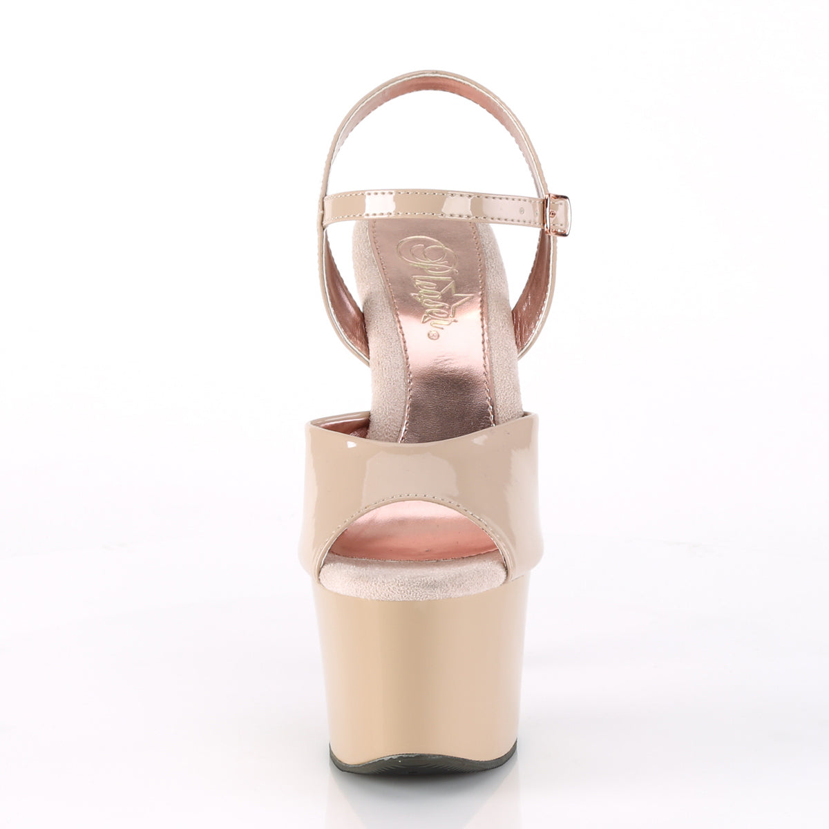 SKY-309TT Pleaser Nude Patent/Nude-Rose Gold Chrome Platform Shoes [Pole Dancing Shoes]