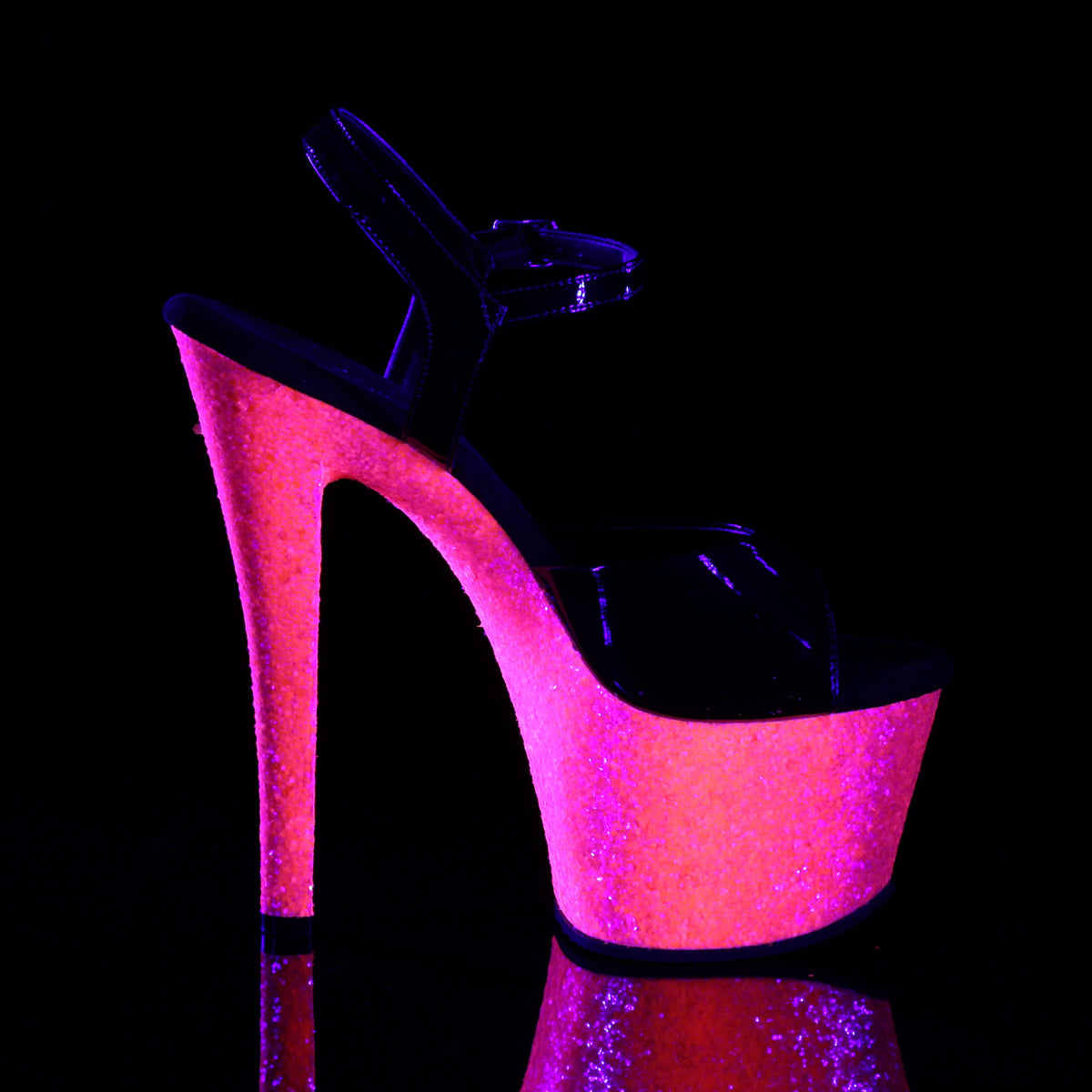 SKY-309UVLG Pleaser Black Patent/Neon H Pink Glitter Platform Shoes [Pole Dancing Shoes]