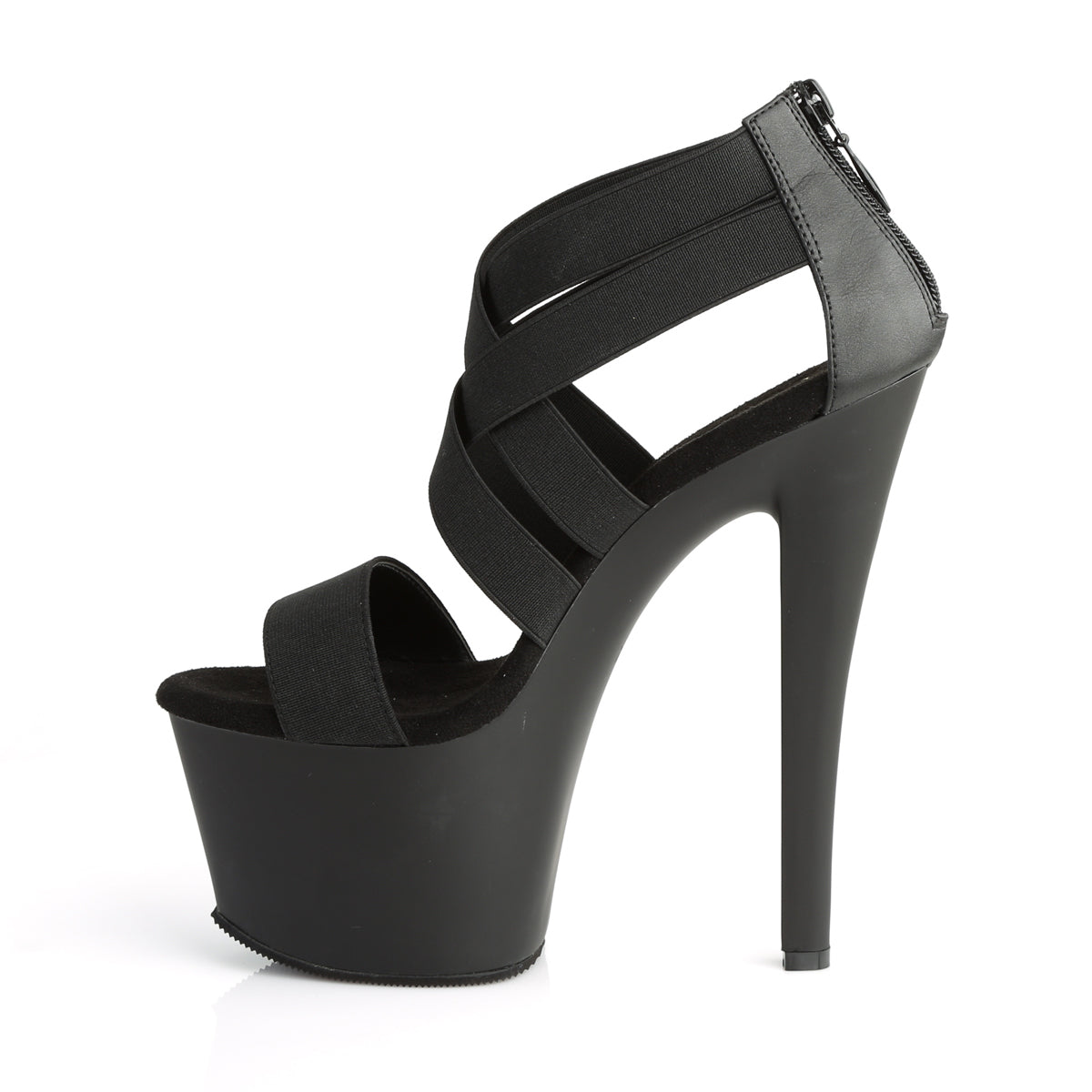 SKY-369 Pleaser Black Elastic Band/Black Matte Platform Shoes [Pole Dancing Shoes]