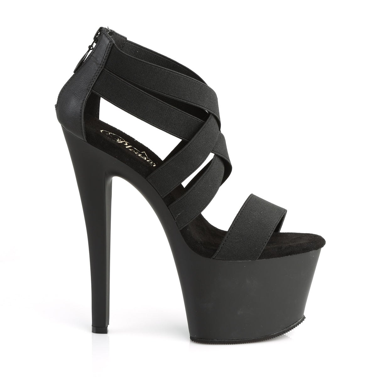 SKY-369 Pleaser Black Elastic Band/Black Matte Platform Shoes [Pole Dancing Shoes]