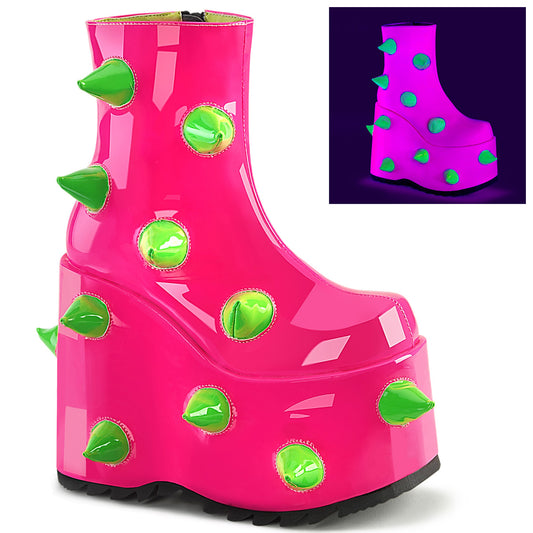 SLAY-77 Alternative Footwear Demonia Women's Ankle Boots UV Neon Pink-Neon Green