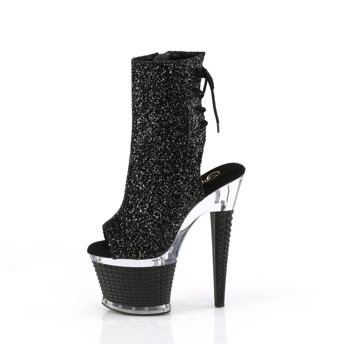 SPECTATOR-1018G Pleaser Black Glitter/Clear-Black Platform Shoes [Sexy Ankle Boots]