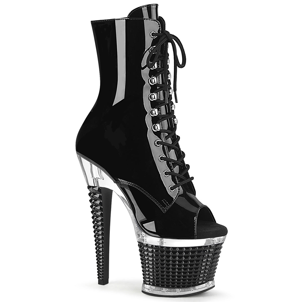 SPECTATOR-1021 Strippers Heels Pleaser Platforms (Exotic Dancing) Blk Pat/Clr-Blk