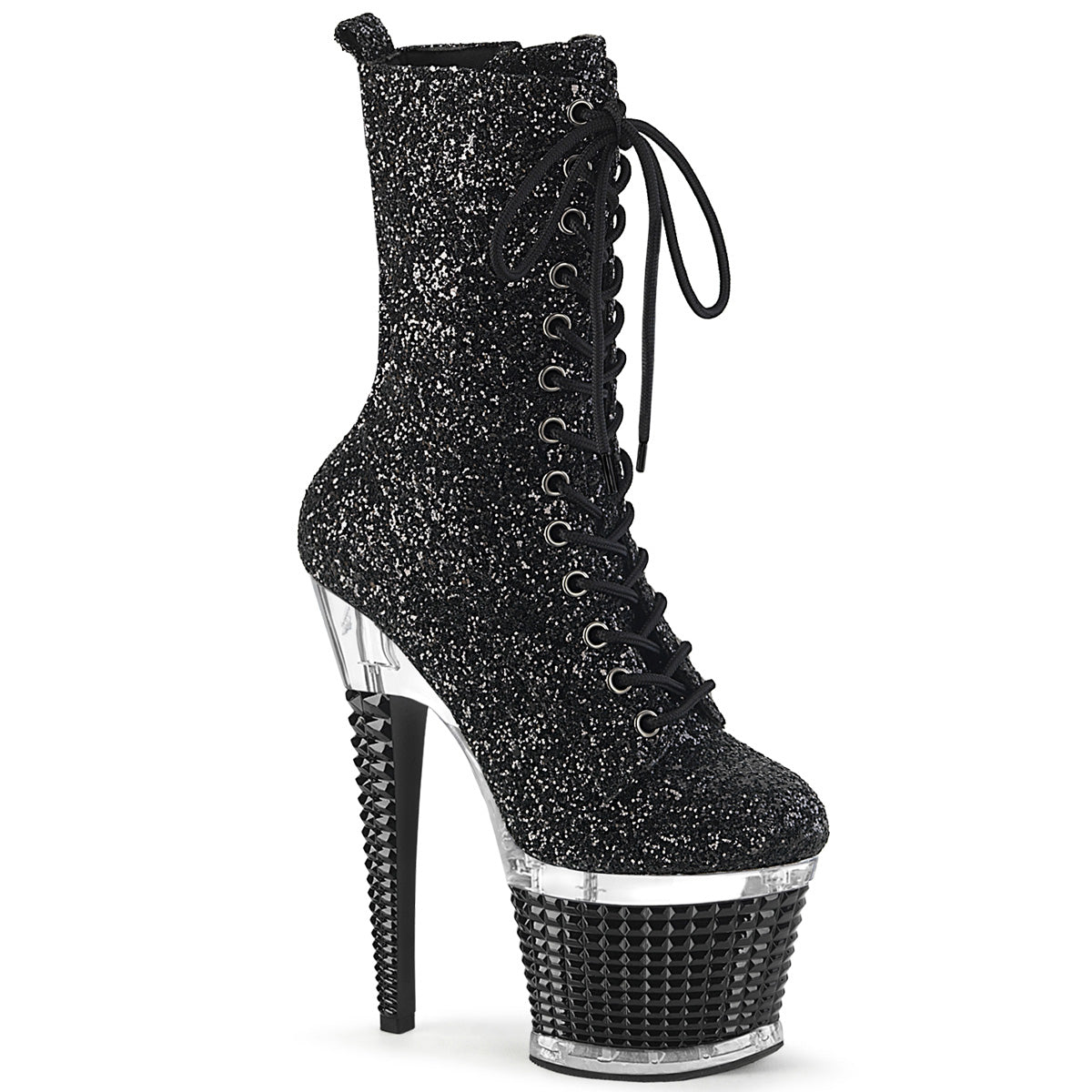 SPECTATOR-1040G Strippers Heels Pleaser Platforms (Exotic Dancing) Blk Glitter/Clr-Blk