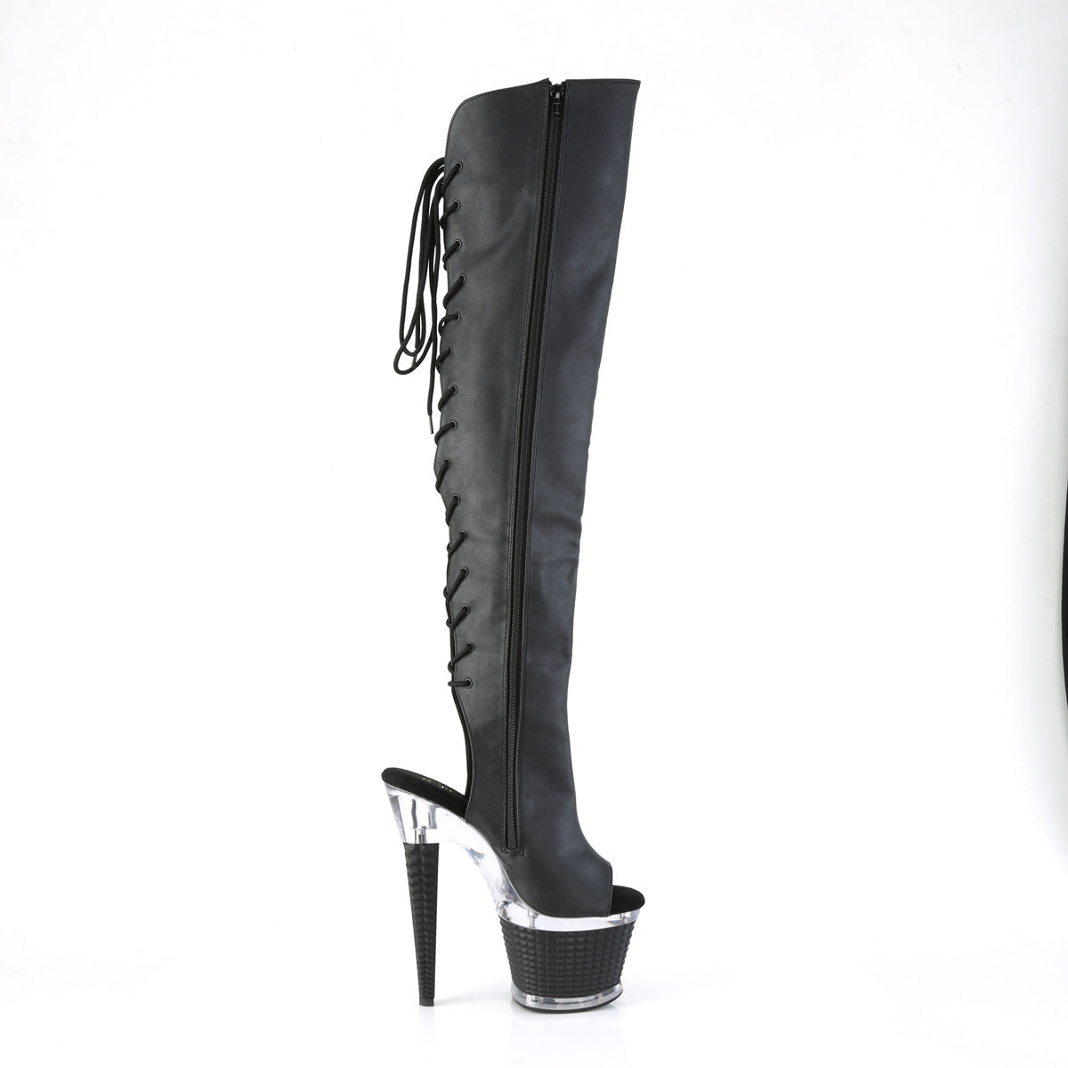 SPECTATOR-3019 Pleaser Black Faux Leather/Clear-Black Matte Platform Shoes [Kinky boots]