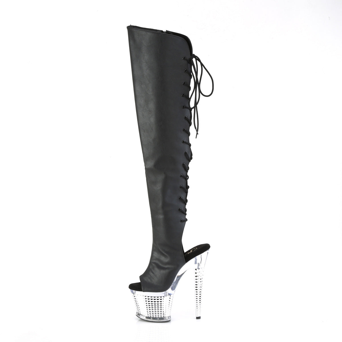 SPECTATOR-3019 Pleaser Black Faxur Leather/Clear-Silver Chrome Platform Shoes [Kinky boots]