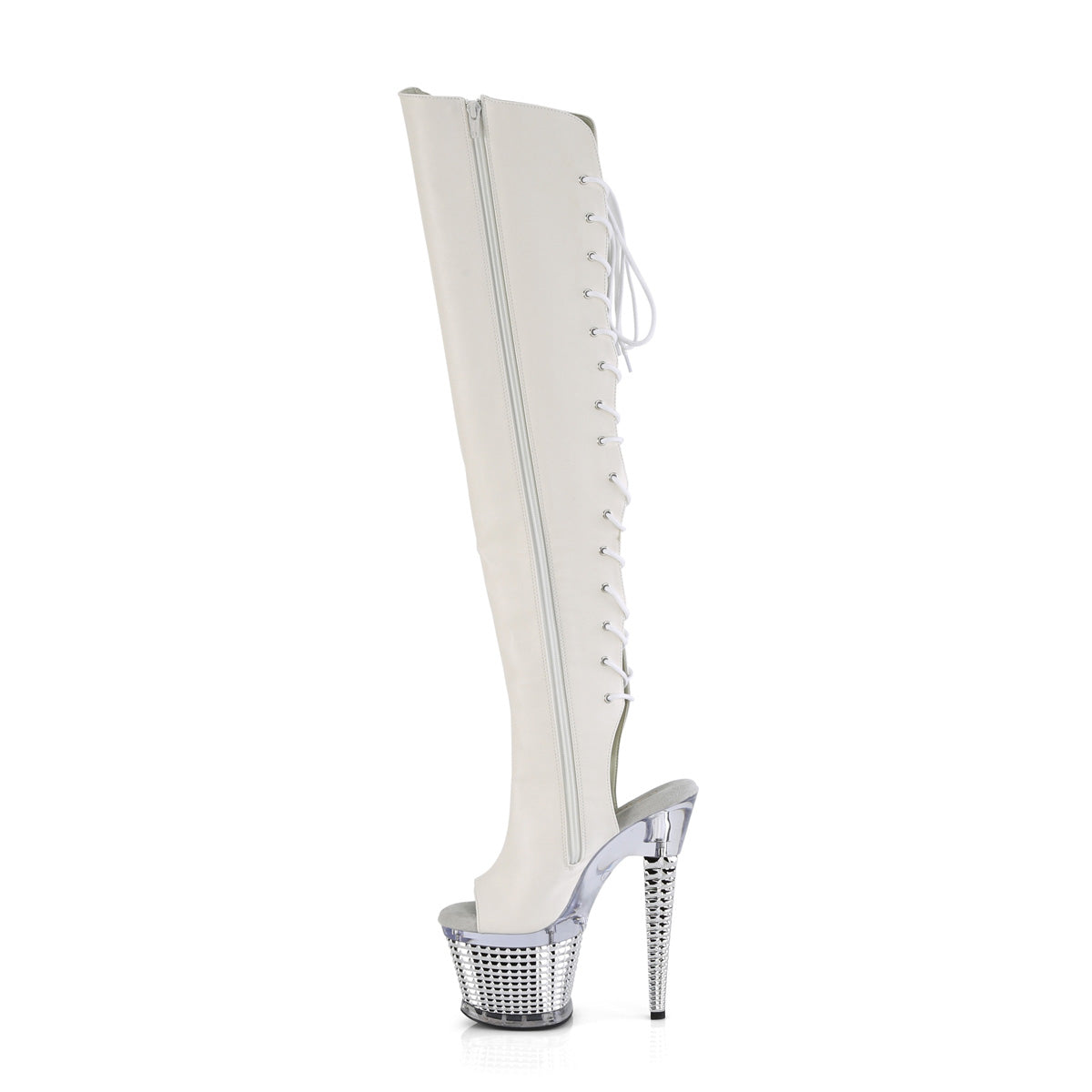 SPECTATOR-3019 Pleaser White Faux Leather/Clear-Silver Chrome Platform Shoes [Kinky boots]