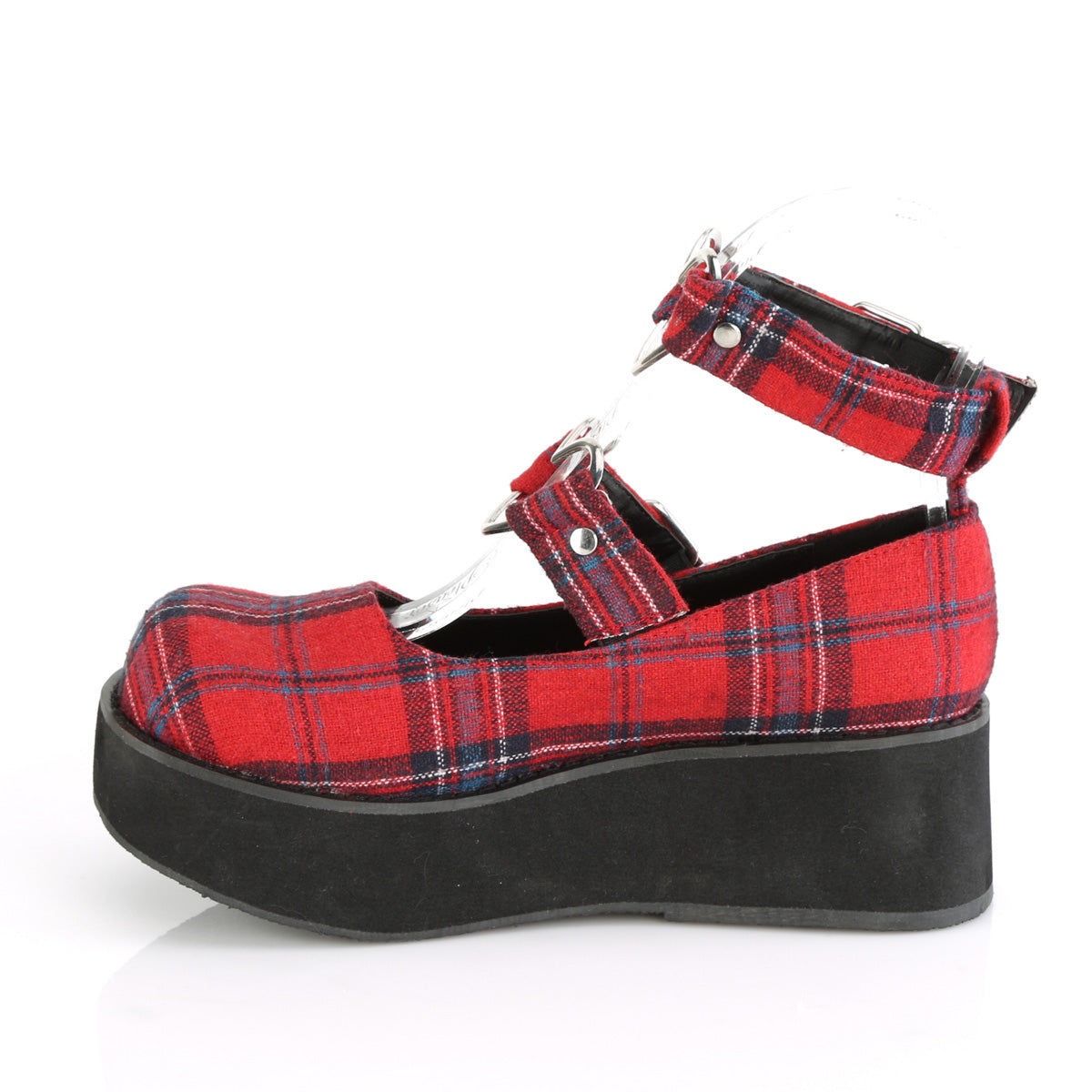 SPRITE-02 Demonia Red Plaid Fabric Women's Heels & Platform Shoes [Demonia Cult Alternative Footwear]