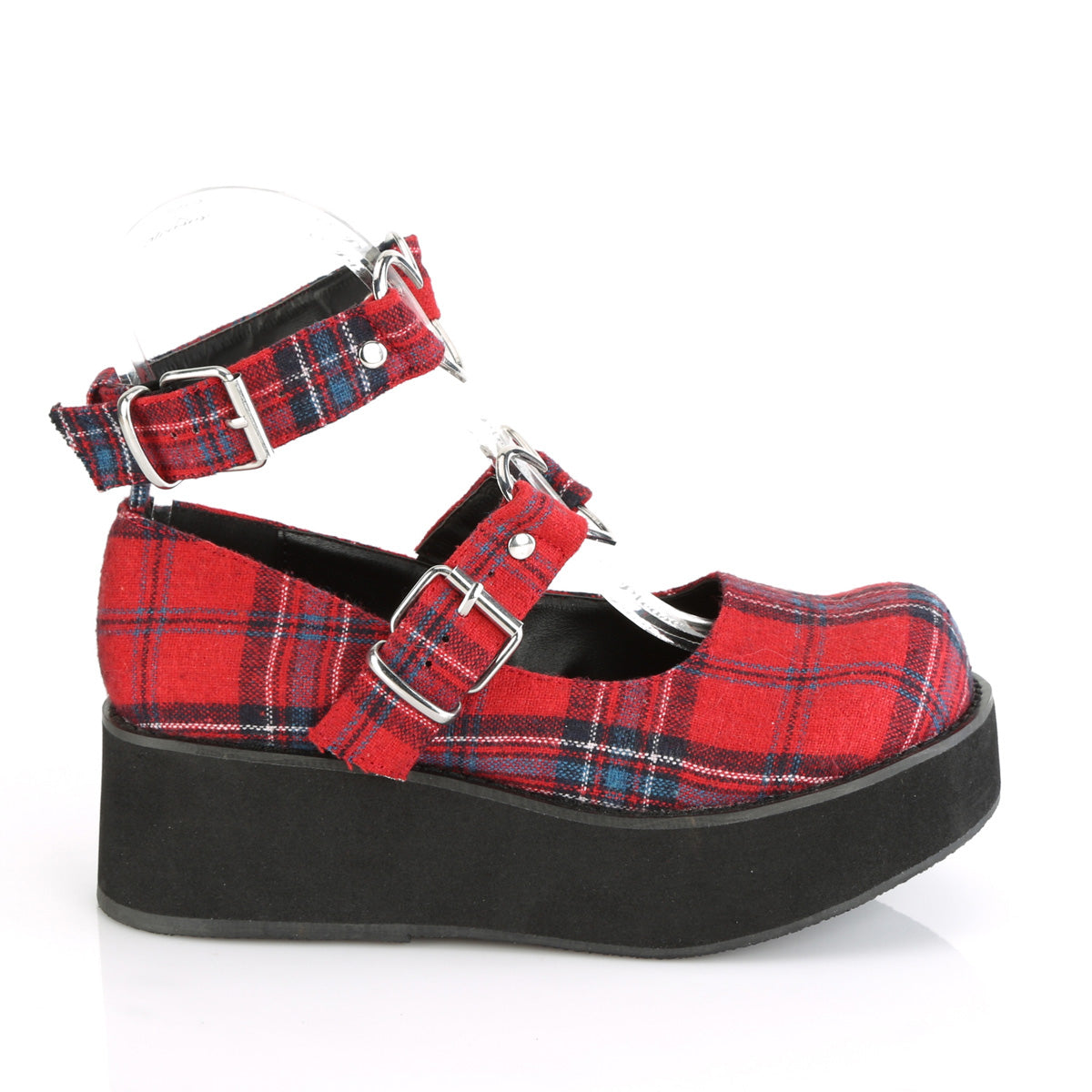 SPRITE-02 Demonia Red Plaid Fabric Women's Heels & Platform Shoes [Demonia Cult Alternative Footwear]