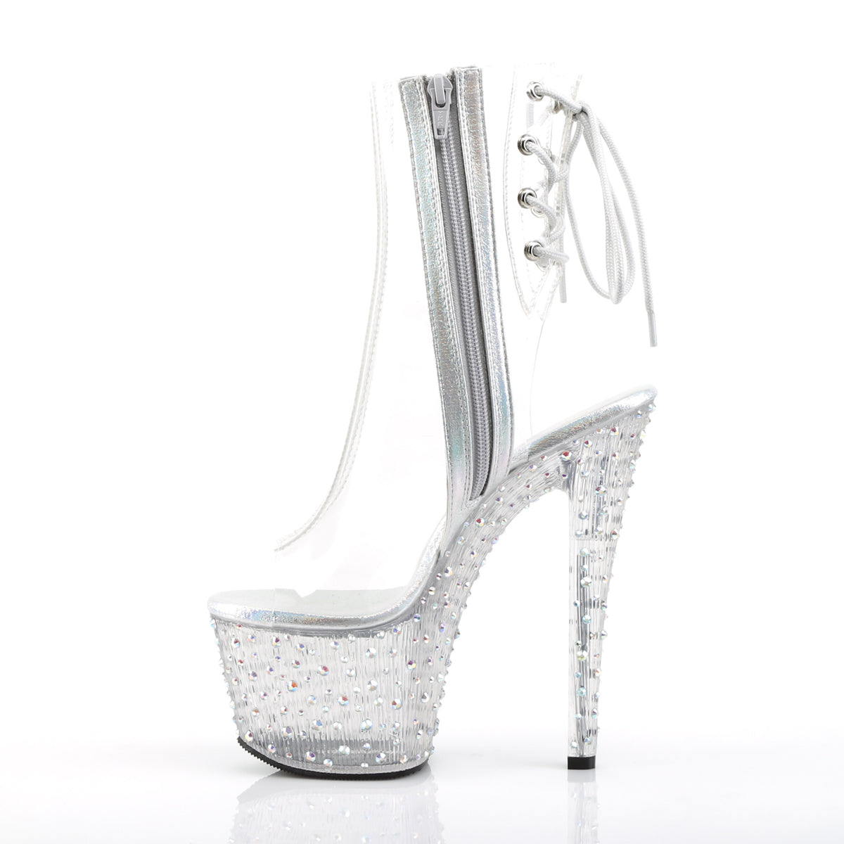 STARDANCE-1018C-7 Pleaser Transparent Clear-Silver Multi Rhinestones Platform Shoes [Ankle Boots]