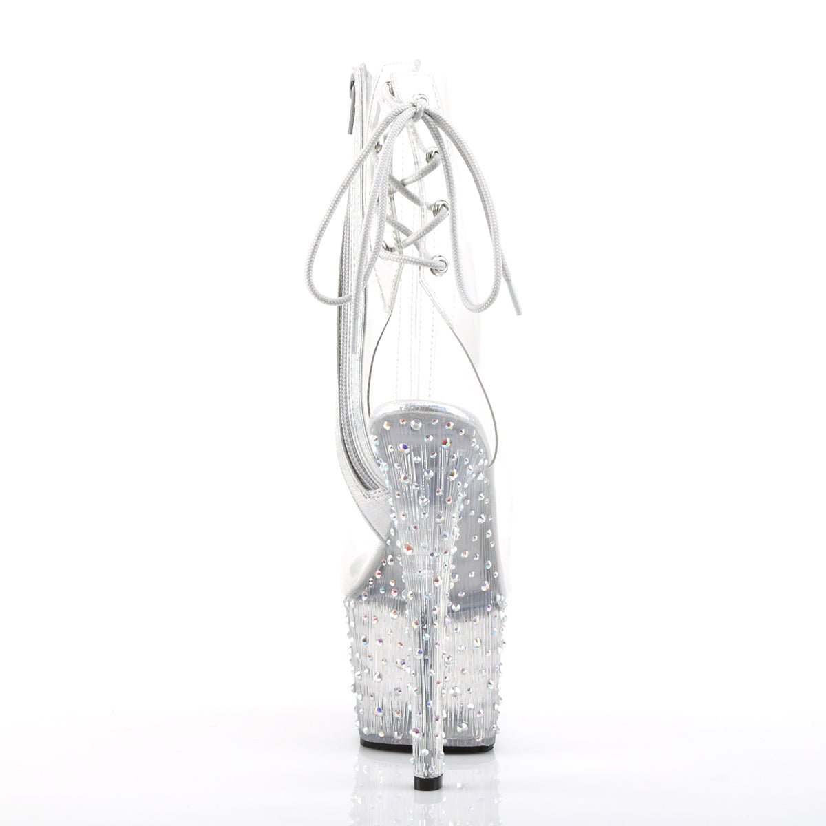 STARDANCE-1018C-7 Pleaser Transparent Clear-Silver Multi Rhinestones Platform Shoes [Ankle Boots]