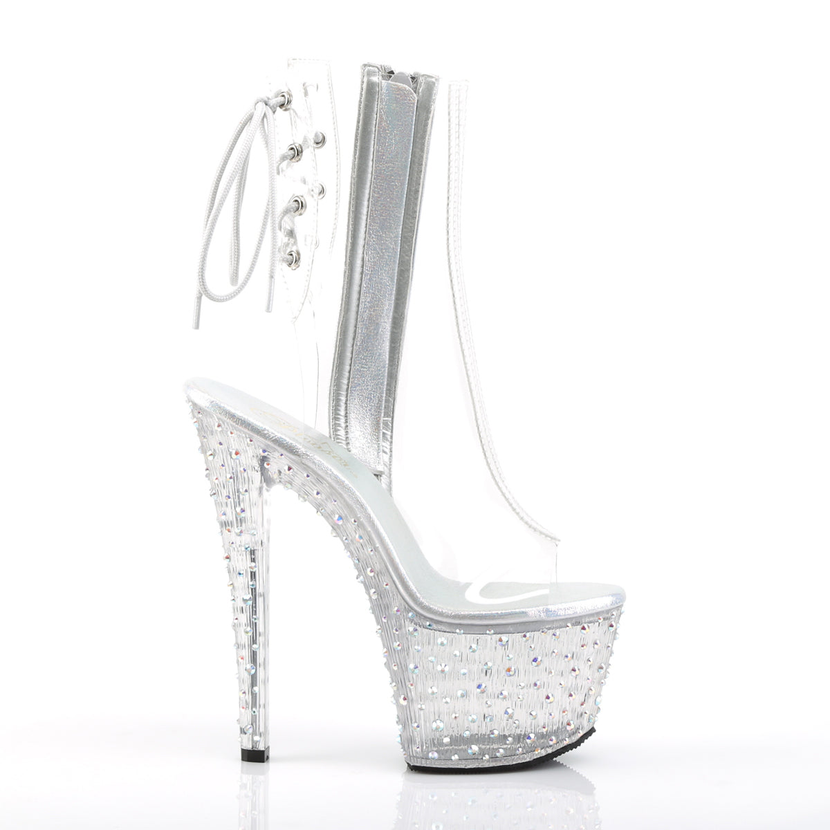 STARDANCE-1018C-7 Pleaser Transparent Clear-Silver Multi Rhinestones Platform Shoes [Ankle Boots]